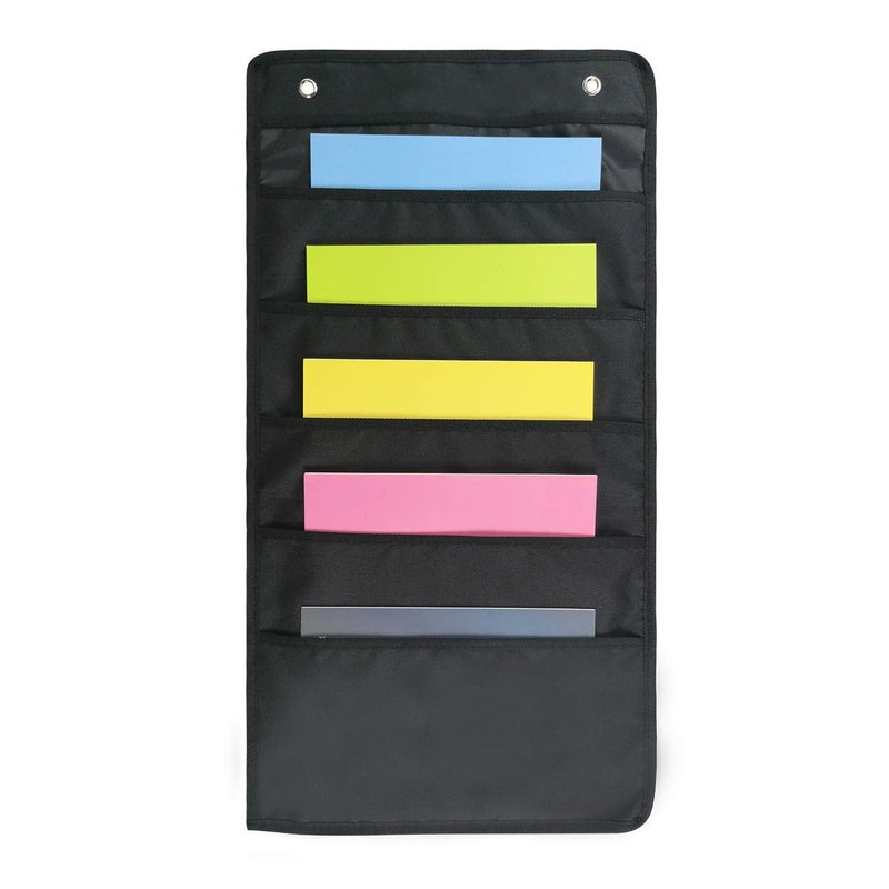 Pimuza Set of 2 Hanging File Holder Organizer Rack, 5 Pocket File Folders, Wall Mount, Tier Racks Hang Bedroom Desk Expanding Fabric File, Board Business Card, Bathroom Hair Tool, Home Decor Shelf Black - Image 2